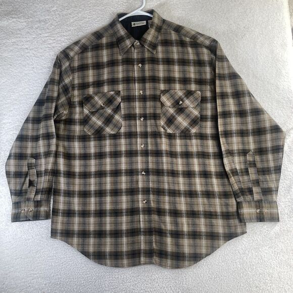 VTG Northwest Territory Flannel Shacket Mens Large Beige Plaid Nylon Lined - Picture 1 of 13